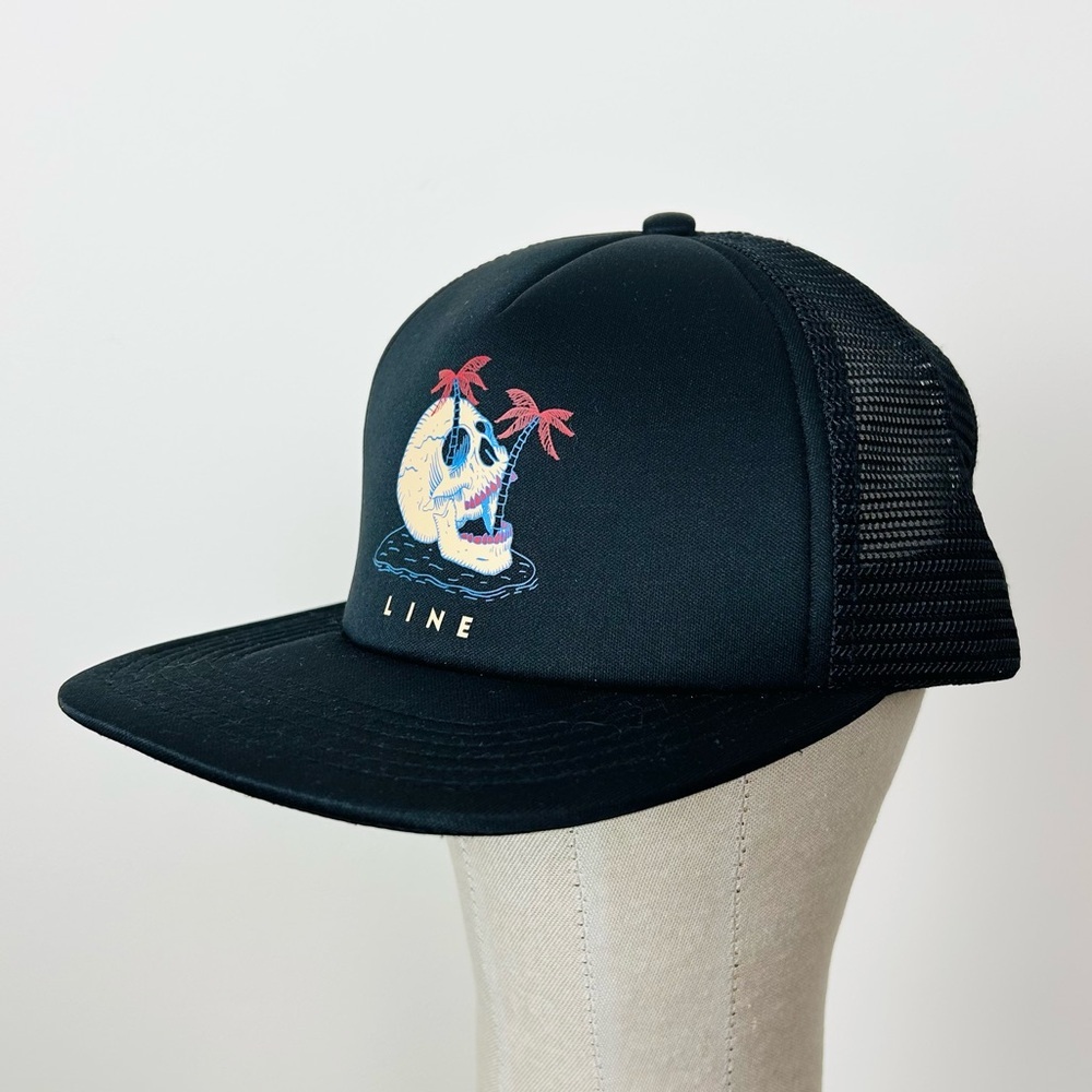 Line Skis Black Trucker Hat with Skull Palm Design‎